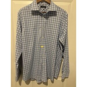 Nautica Shirt‎ Men's Light Blue White Checked Large Dress Button Up